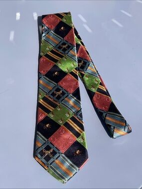 Lilly Pulitzer Vintage Kentucky Derby Silk Tie in Coral, Olive & Navy